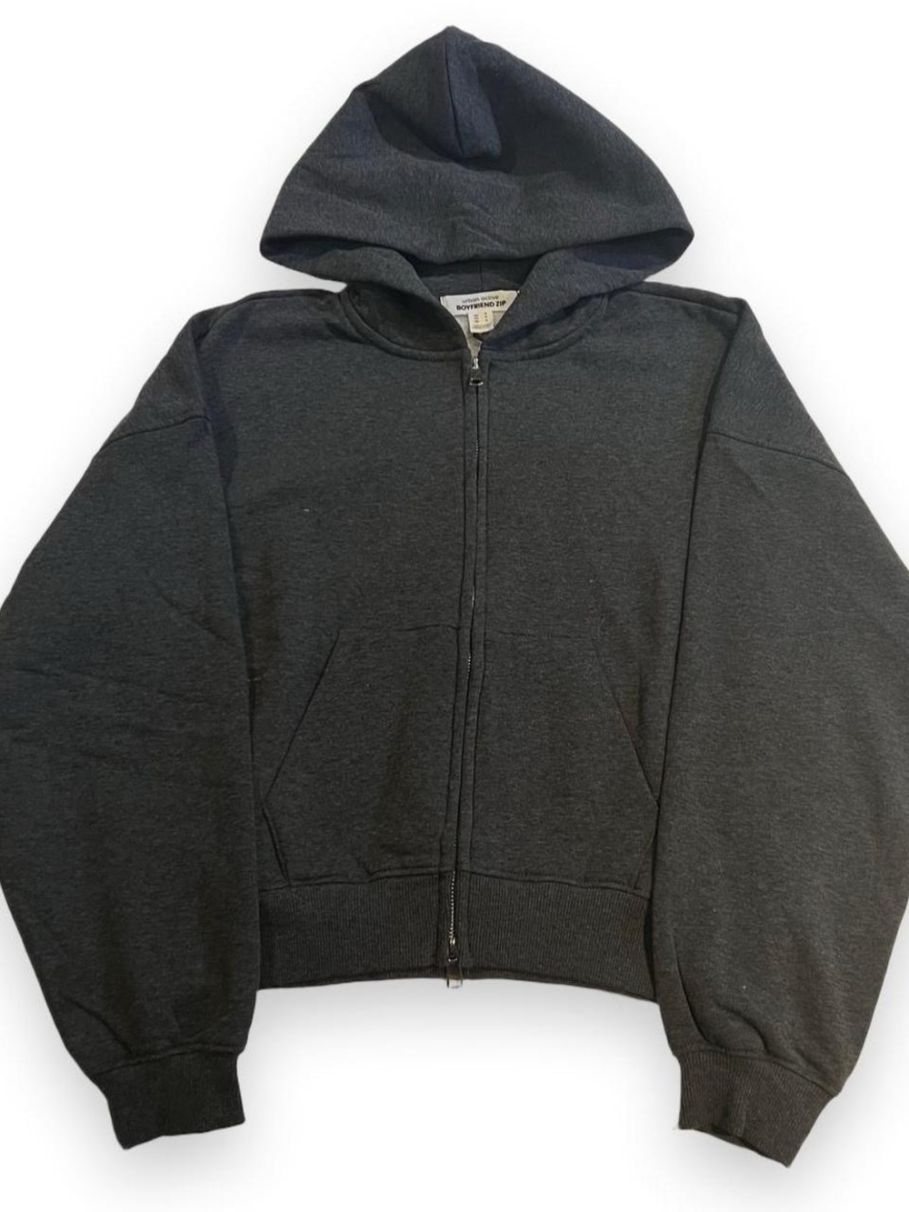 Dark Grey Cotton Zip Up Oversized Hoodie